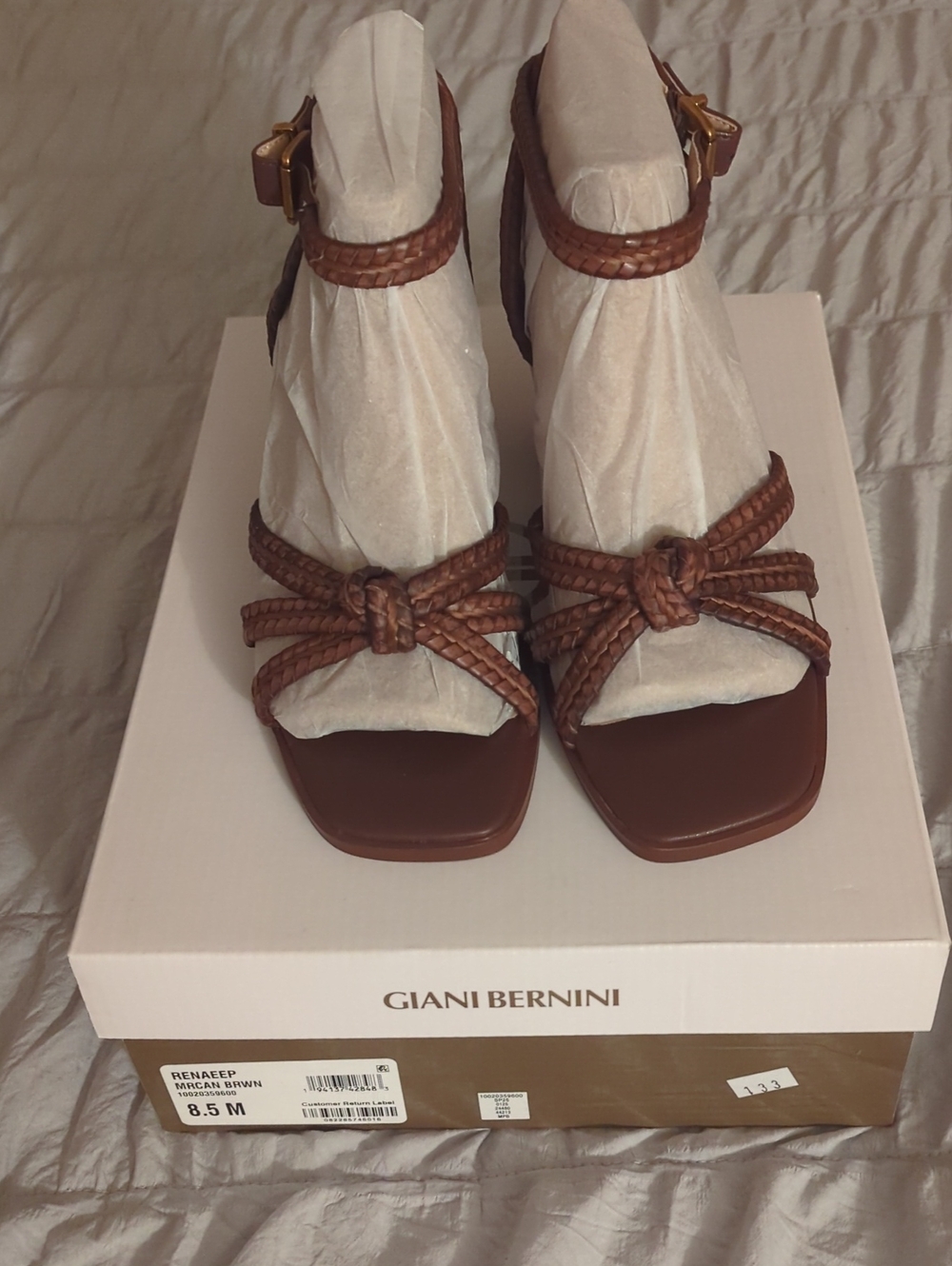Giani Bernini Brown Braided Knot Strap Block Heel Sandals